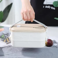

China Portable Reusable Wooden Double Layer Plastic Bento Microwave Lunch Box Wood With Lid