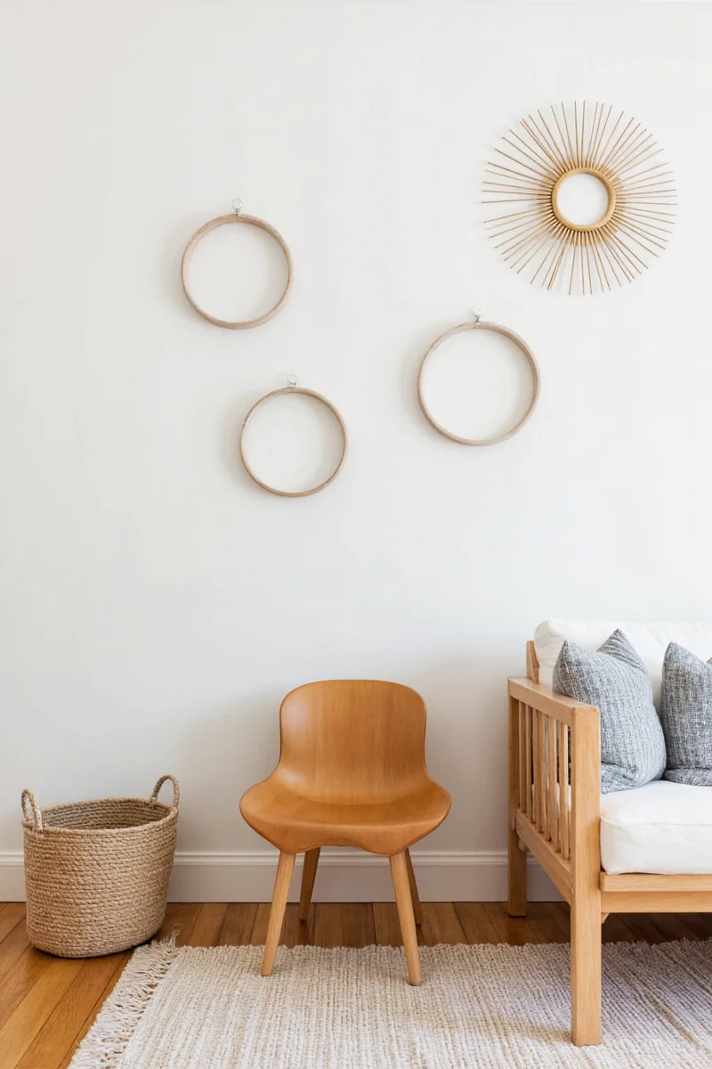 A happy family admiring their newly decorated wall with circles