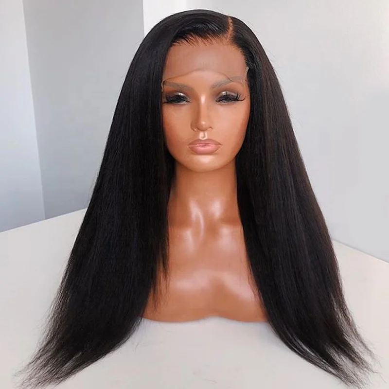 

Kinky Straight Full Lace Human Hair Wigs Side Part Yaki Lace Front Wigs Pre Plucked With Baby Hair For Black Woman