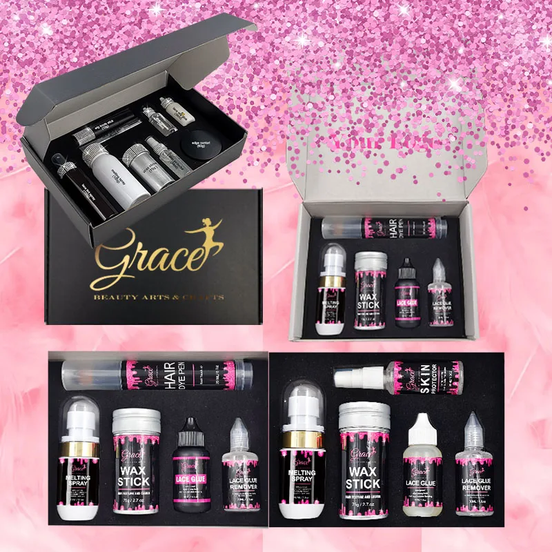 

New Arrival Custom Logo Lace Glue Bond Remover Skin Protector Melting Spray Hair Dye Pen Wig Lace Install Kit With Packaging Box