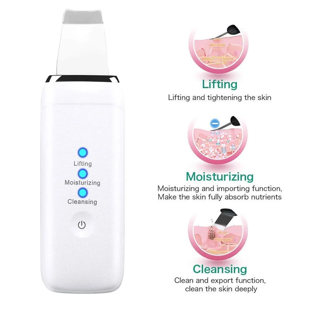 

Hot selling model facial ultrasonic skin scrubber ultrasonic skin scrubber 2021 skin scrubber for home use, White/black