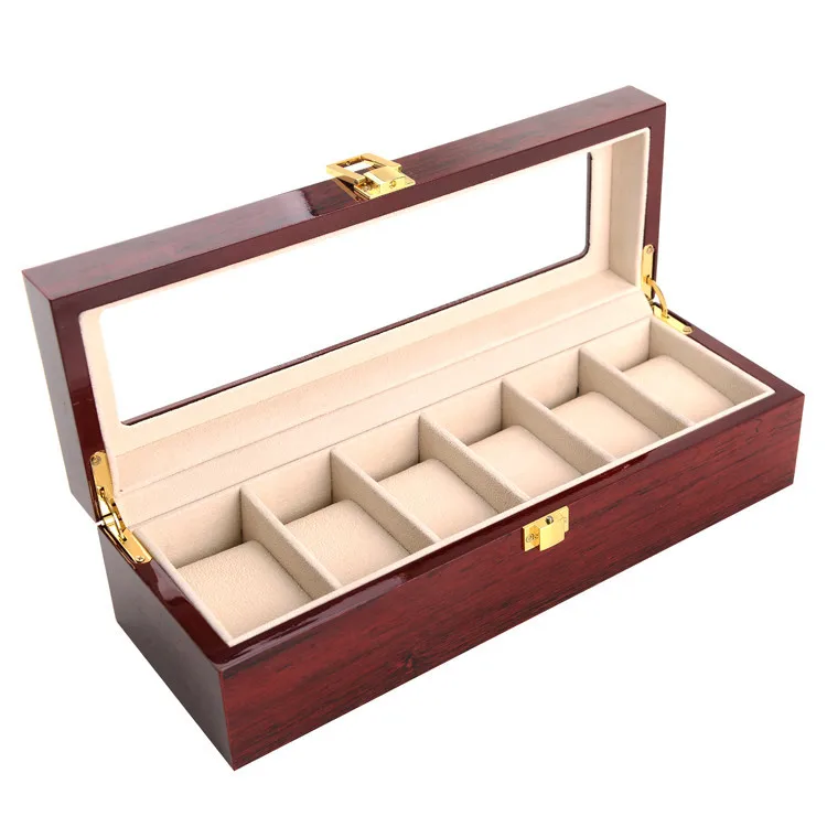 

Premium 6 Slot Wide Red Paint Wood Jewelry Bracelet Watch Gift Box With Pillow