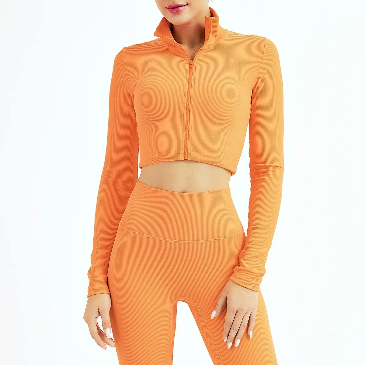 

New Women Gym Jackets Yoga Seamless 3 Pcs Set Ribbed Yoga Leggings And Bra Set