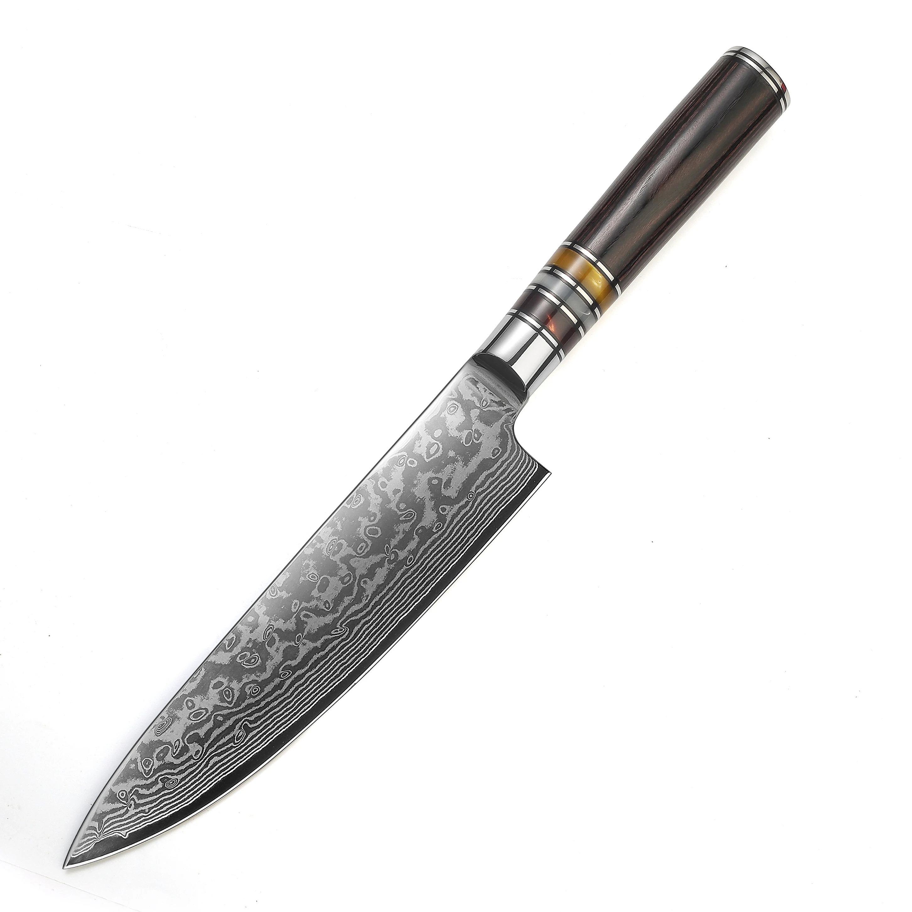 

Damascus Chef Knife,Professional 8 Inch High Carbon 67 Layers VG 10 Damascus Steel With Acrylic Resin&Pakka Wood Handle