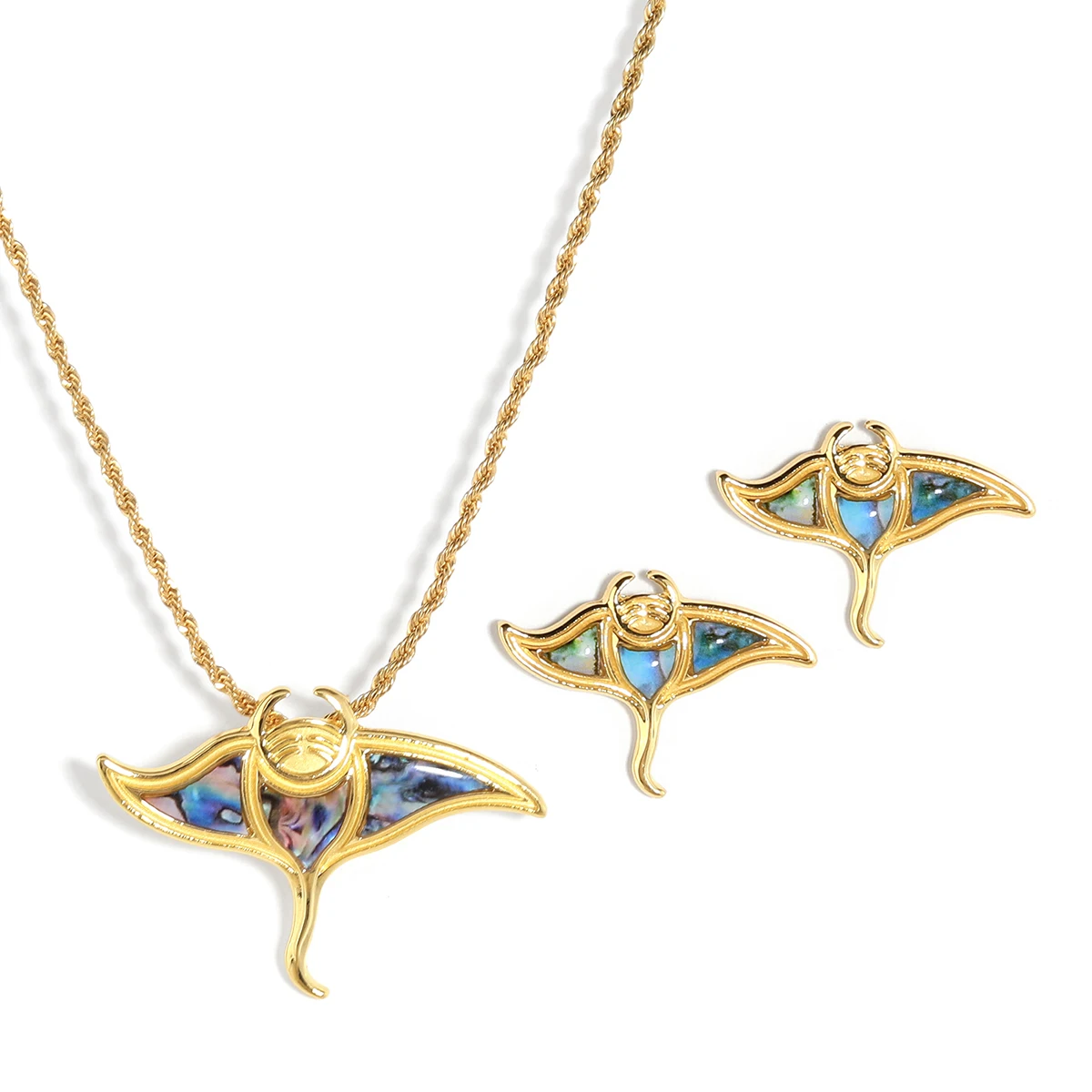 

Hawaiian 18k gold plating alloy Abalone shell fish design jewelry sets women fashion jewelry earrings