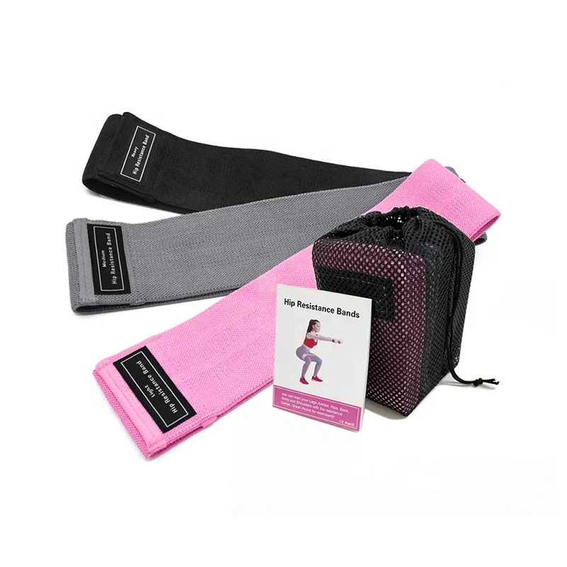 

Custom logo Cotton & Latex Resistance Band Set Fitness Band Hip Circle Exercise Bands, Green , blue , pink, purple, grey, black or custom color.