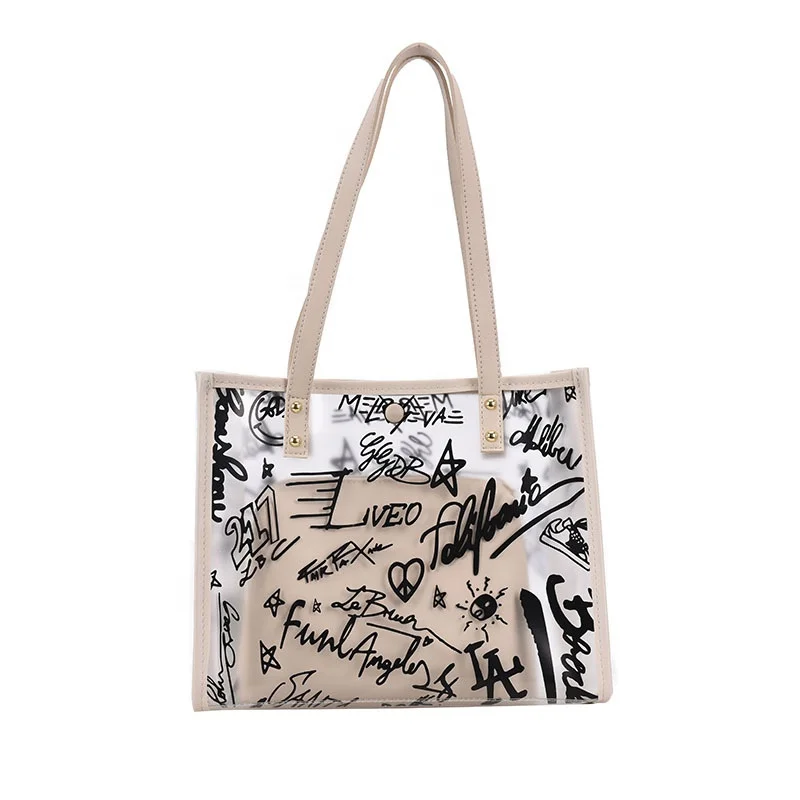 

Crossbody Shoulder Graffiti Handbag Set Women Bags With Wallets Transparent Tote Bag