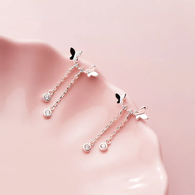 

Wholesale Fashionable Butterfly Shape Elegant Sterling Silver 925 Earrings Tassel Earrings Butterfly Earrings