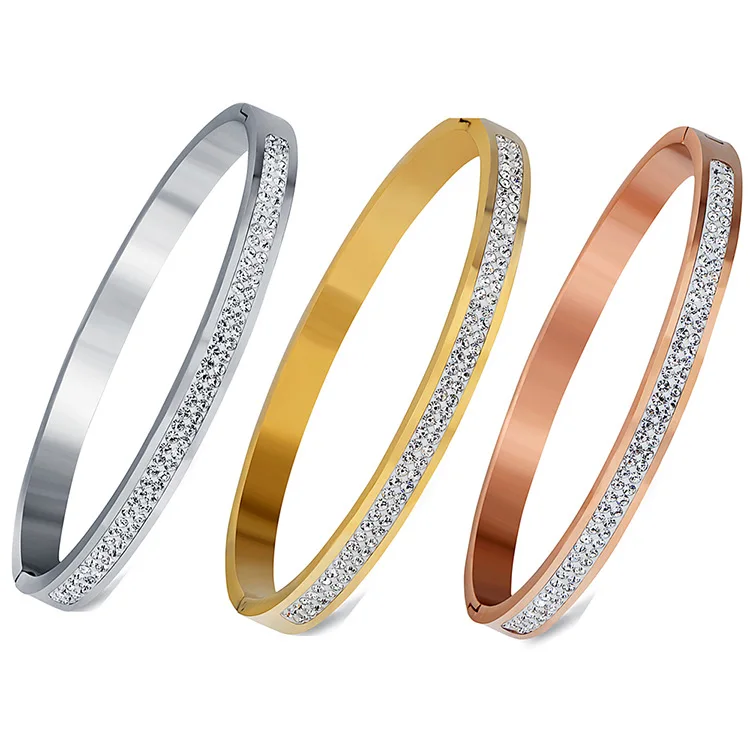 

Wholesale Women Fashion 316L Stainless Steel Shiny CZ Crystal Bracelet Bangles Cubic Zirconia Cuff Bangle