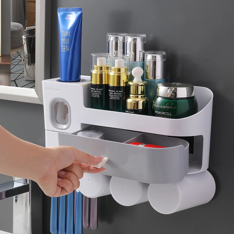 

2021 New design creative style Plastic Toothbrush Holder with Automatic Squeezing Toothpaste Dispenser, Customized