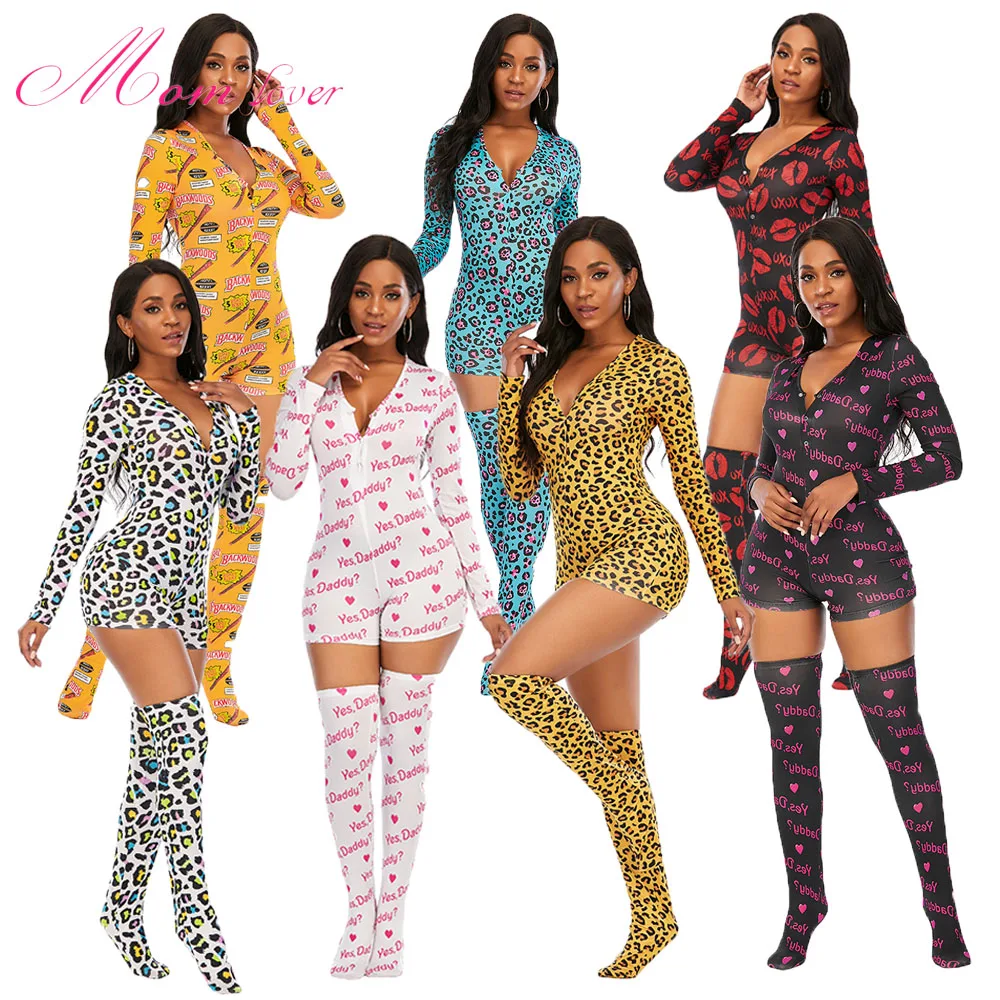 

Wholesale onesie pajamas with matching socks logo customize 100% cotton women pyjamas over knee socks custom women pijamas set, Picture color