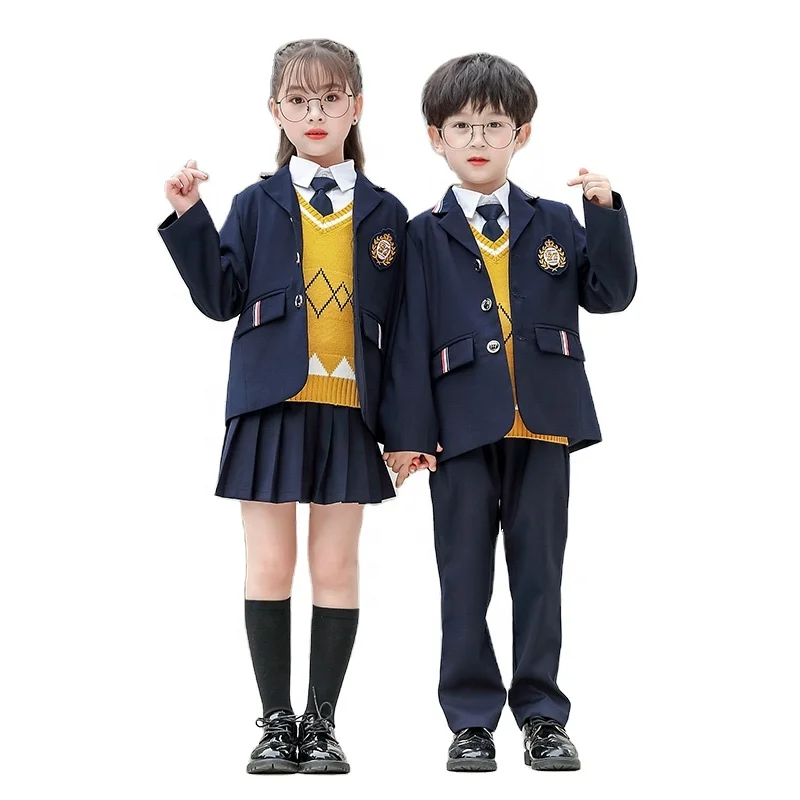

Middle school elegant blazer set customized 4-piece set school uniforms