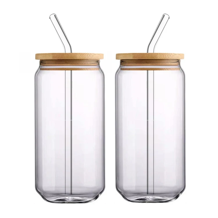 

Best Seller 12oz 16oz 20oz 400ml 600ml Large Blank Coke Beer Can Shaped Borosilicate Glass with Bamboo Lid and Straw, Customized color
