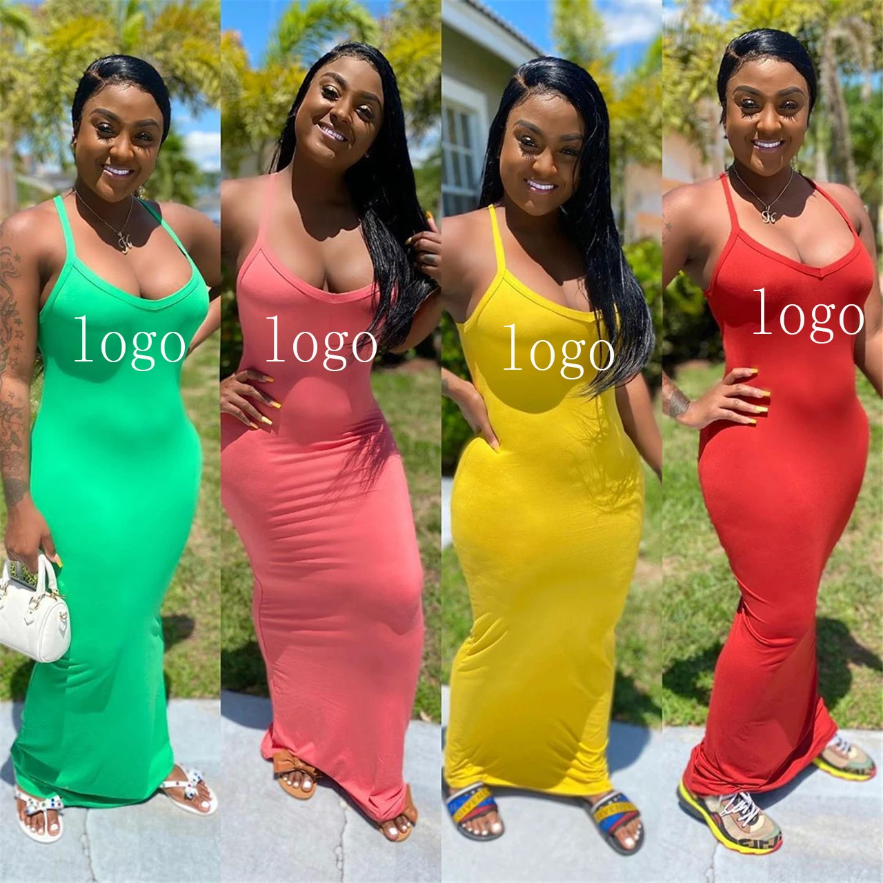

2021 custom logo Full Length Women Sexy Fashion dresses women plus size summer dresses for girl, Customized color