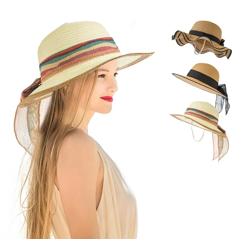 

Big Bowknot Straw Hat Large Floppy Foldable Roll up Beach Cap Sun Hat