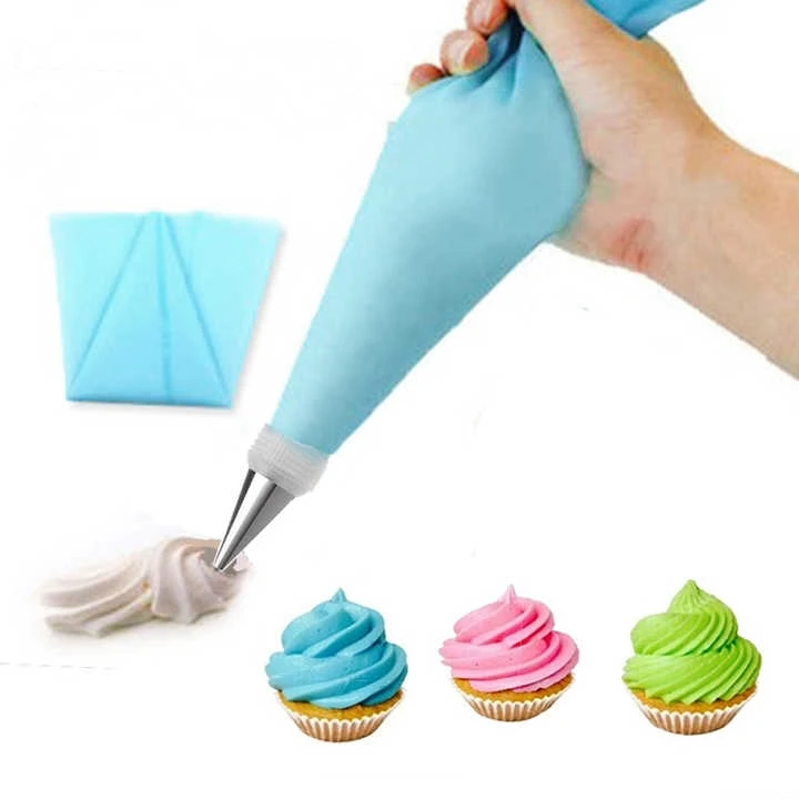 

Durable Wholesale 8pcs/Set Silicone Icing Pastry Piping Bag Stainless Steel Nozzle Set DIY Cake Decorating Tool, Pink,blue
