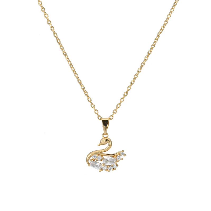 

Fashion fresh gold copper micro-zircon collarbone chain new full diamond swan pendant, Picture shows