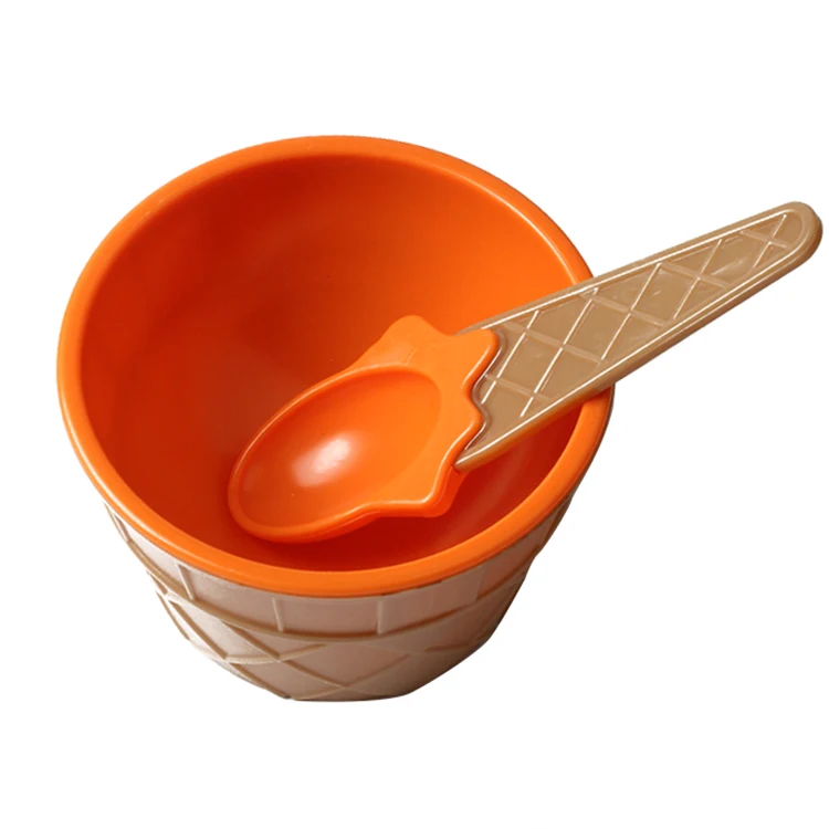 

Amazon Eco-friendly Bpa-free Children's Bowls Ice Cream Mixing Bowl Tableware with Spoon Double Layer Plastic Hot Sale Creative, As pictures shower