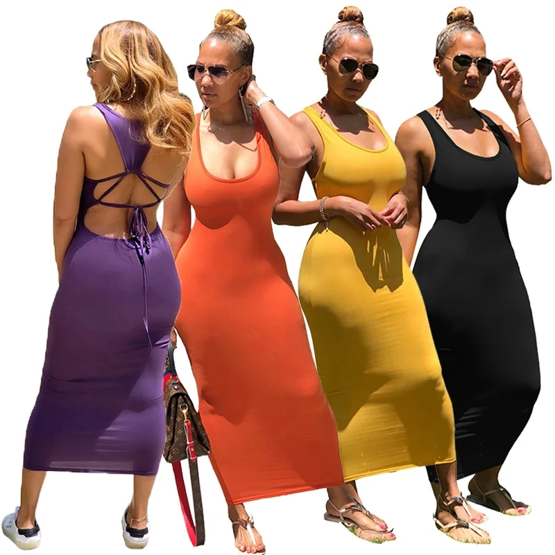 

2021 Spring Women Clothes Sexy Summer Outfits Backless Casual Black Dress Bodycon Plus Size Long Party Dress For Woman, As picture or customized make