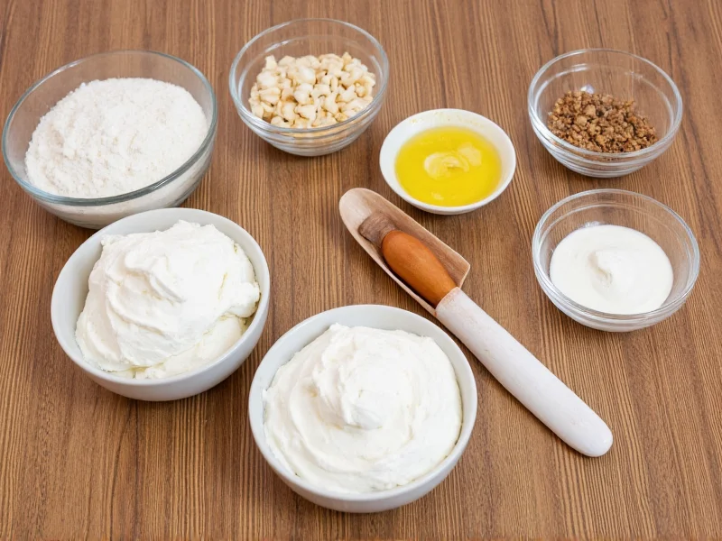 Fresh ingredients for homemade cool whip recipe on wooden table