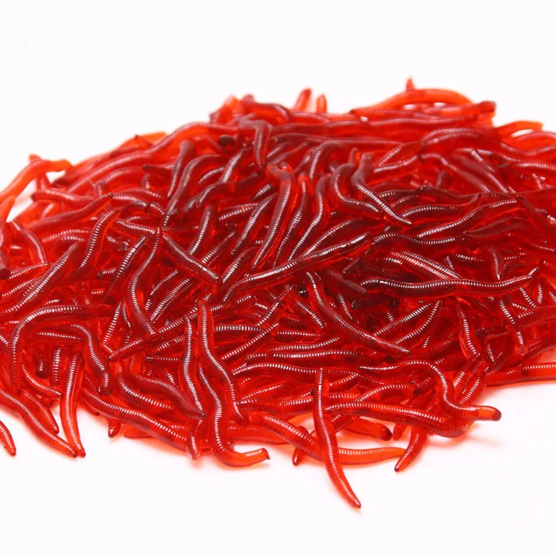 

3.5cm 0.25g 100pcs/bag Lifelike Fishy Smell Red Soft Lures Simulation Earthworm red Worms Artificial Fishing Lures