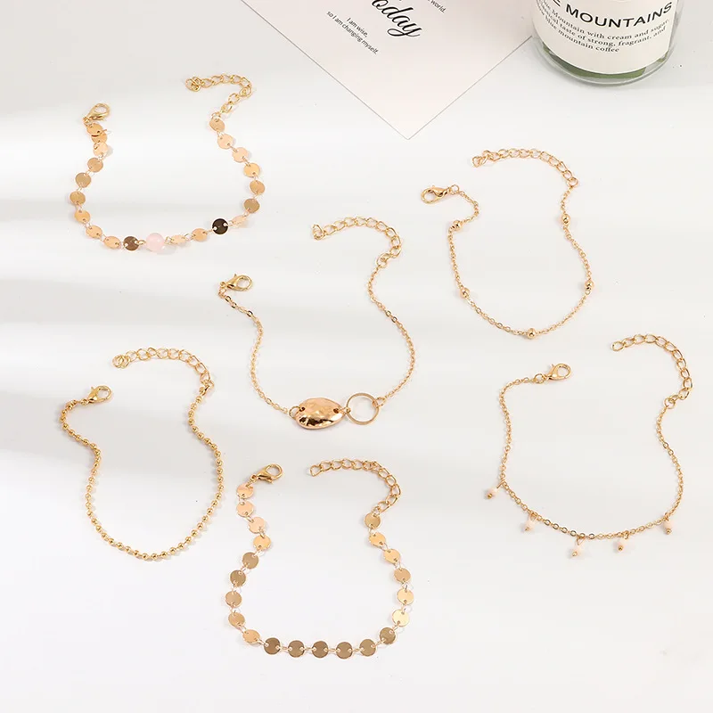 

Bracelet Set Bohemia Multilayer Bangles Gold Tube Lace Satellite Chain Bracelets For Women Foot Chain Anklets Jewelry, Picture