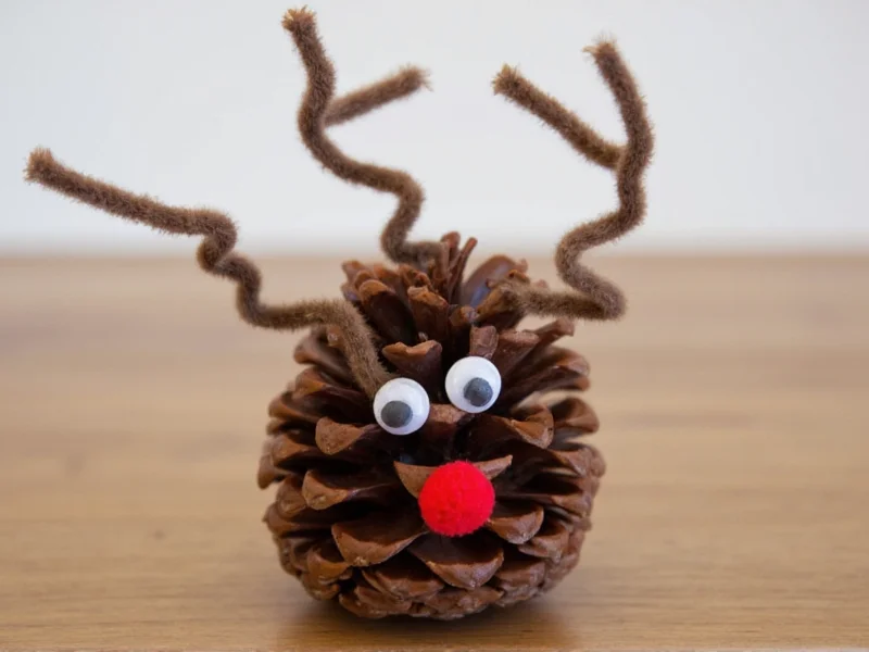 Pinecone with googly eyes and pipe cleaner antlers