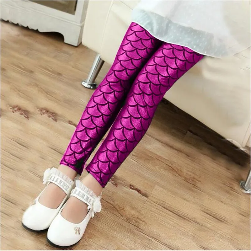 

2021 New Spring Autumn Girls Leggings Mermaid Pants Kids Colorful Shiny Scale Pants Slim Trousers Childrens