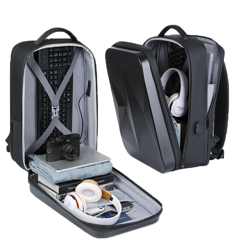 

Newest 2021 abs luggage durable laptop backpack waterproof Travel backpack hard case luggage bags with USB, Black/white