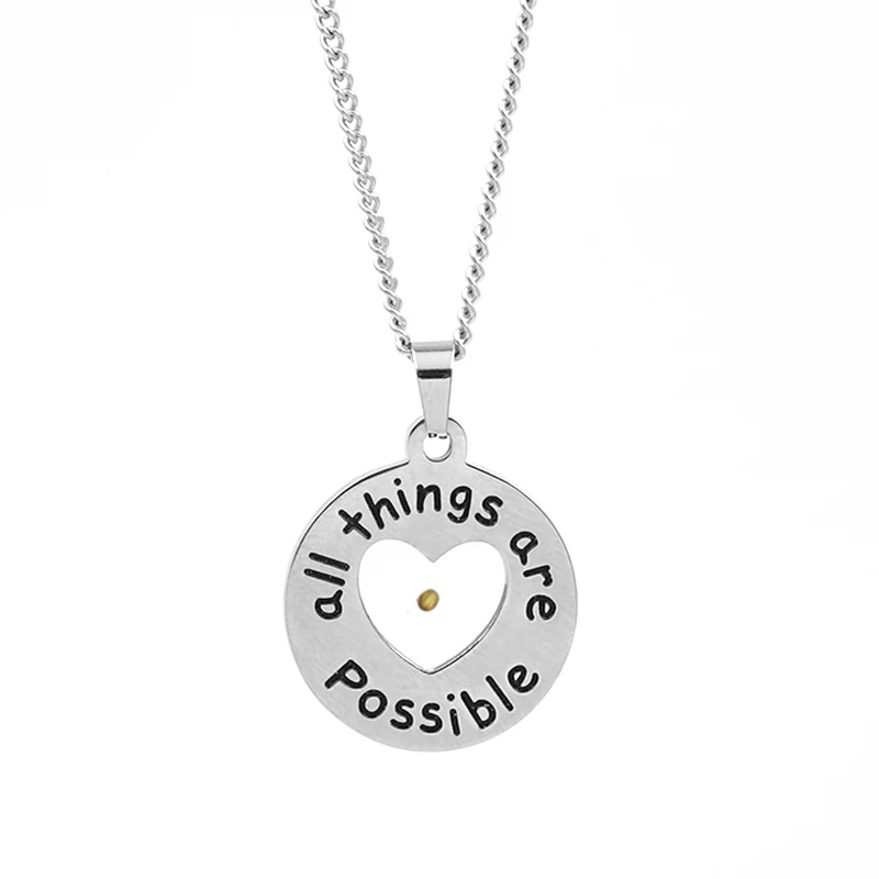 

All things are possible mustard seed necklace stainless steel pendant christian inspirational jewelry gift, Silver color