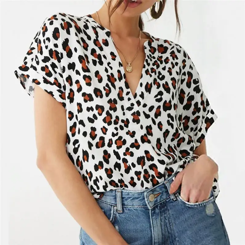 

Chiffon Blouse Summer Women Batwing Short Sleeve Blouse Leopard Print Casual Loose Tops Tunic Plus Size Chemisier Femme Blusas