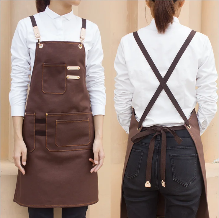 

Cotton denim leather work apron coffee custom logo apron, Choose