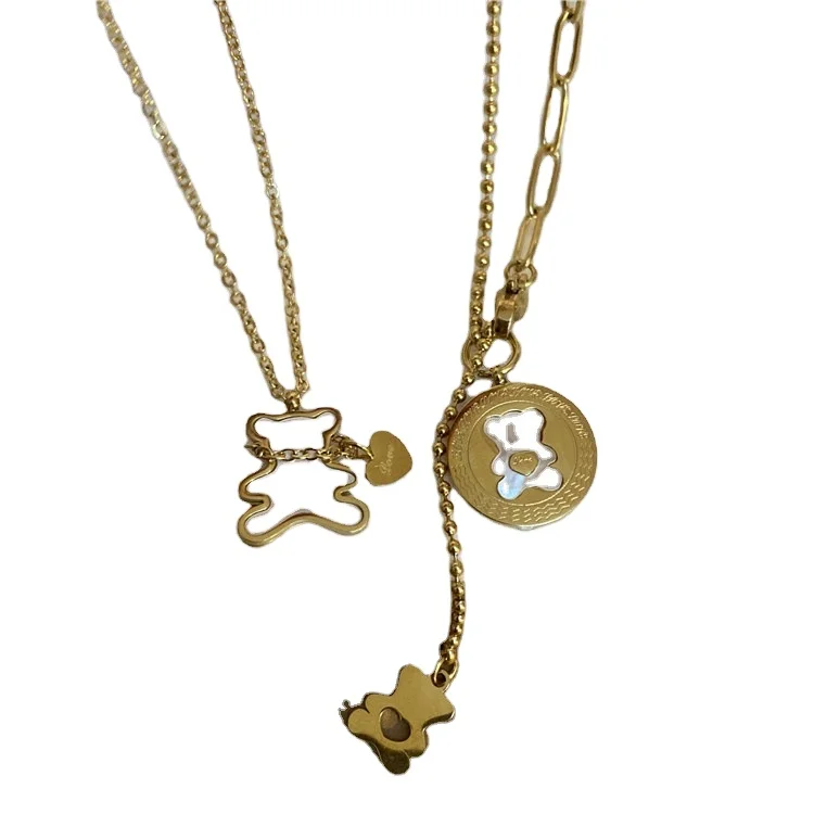 

Wholesale 18K Gold Plated Chokers Stainless Steel Jewelry Cute Cartoon Shell Bear Charm Pendant Necklace