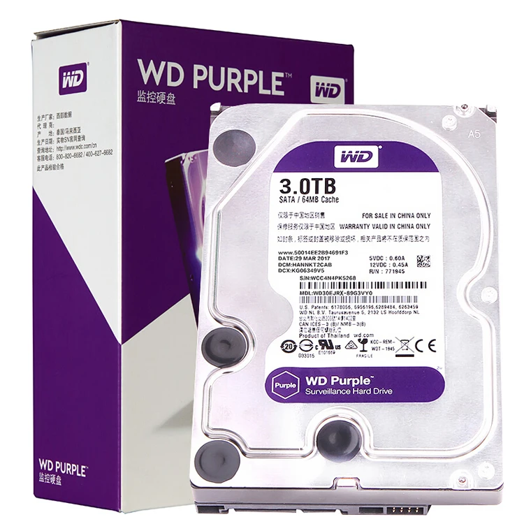 

Internal Hard Drive 3.5 Inch HDD Security DVR NVR WD30PURX 5400 RPM SATA Purple 3TB Wholesale Hard Disk