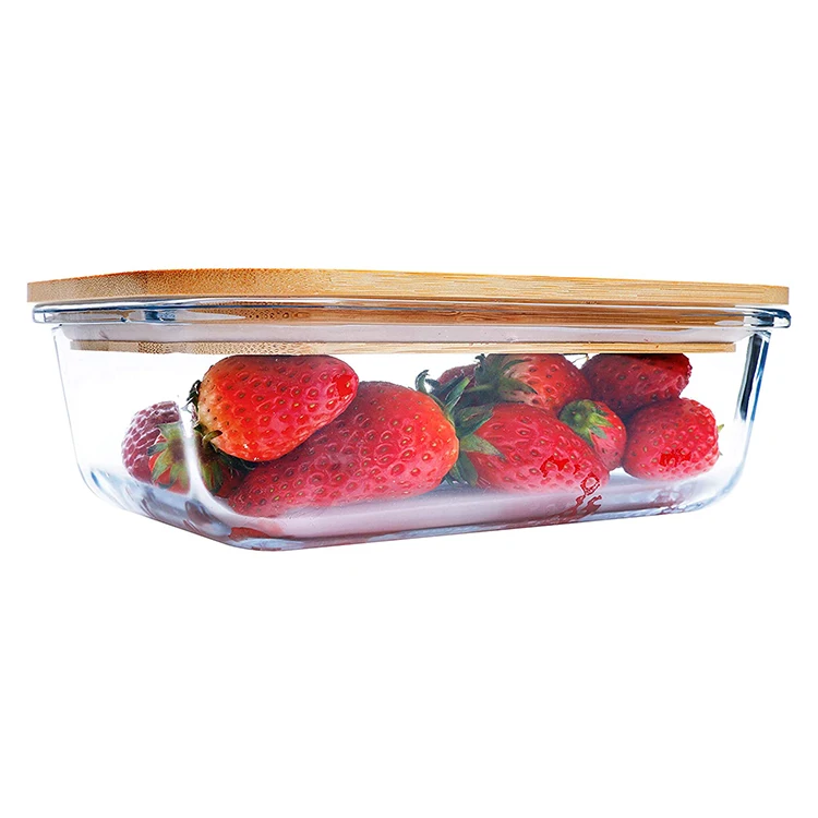 

Microwavable Reusable Glass Food Containers With Bamboo Lids, Natural