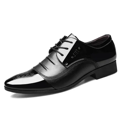 

A056 Black Dress Classic Luxury Mens Dress Brand Shoes Men Formal Shoes Patent Leather Big Size 48 long shoes for men