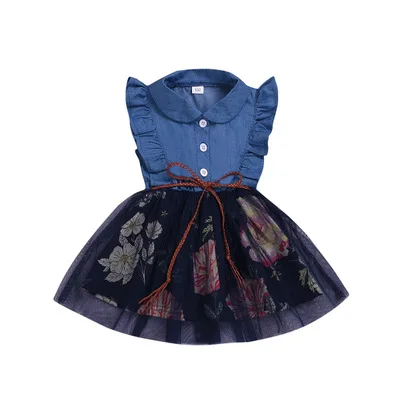 

Amazon AliExpress Hot Sale Child Skirt Summer Sleeveless Imitation Denim Mesh Girl Dress, Picture shows