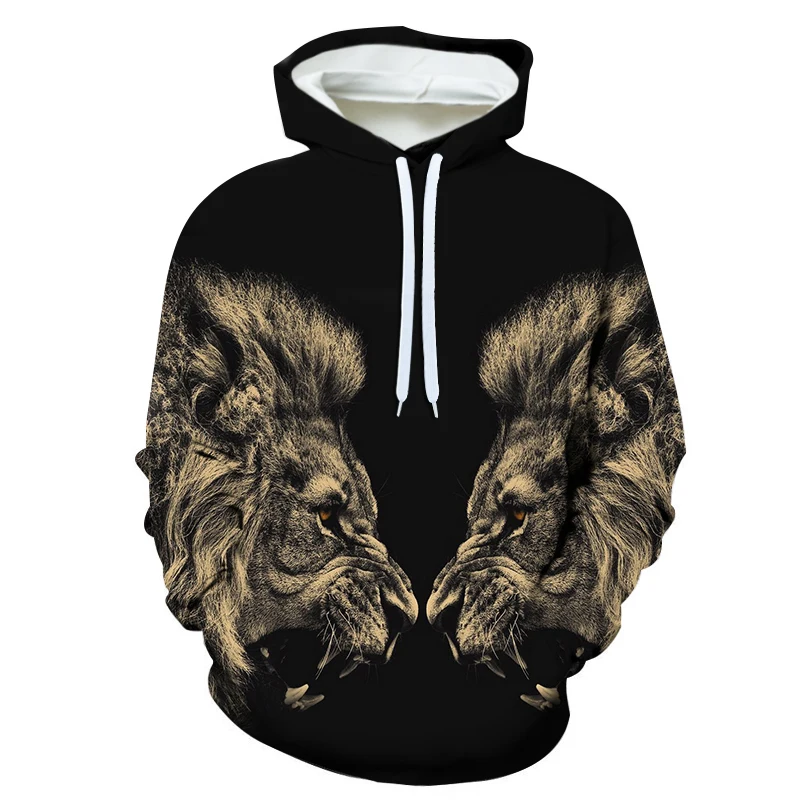 

Two stare at each other, roaring, and graphic 3D sublimated T-shirt and hoodie sweater