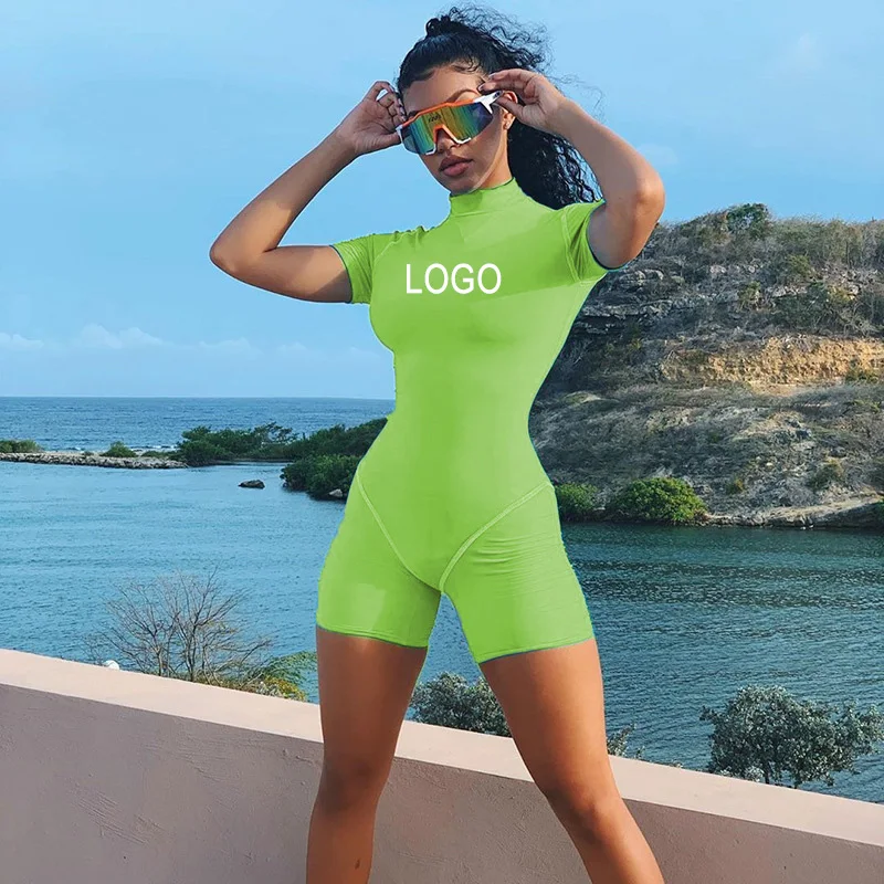 

Personalized Logo Women's One Piece Short Set Ladies Outfits Fitness Romper Solid Stretch Yoga Bodysuits Workout sets for Women