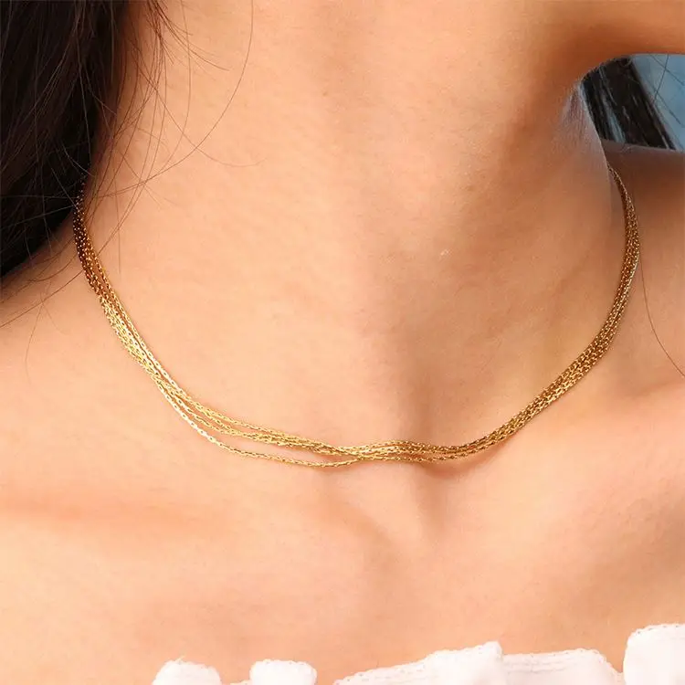 Chris April 316L stainless steel PVD gold plating multiple layers bamboo string chain necklace