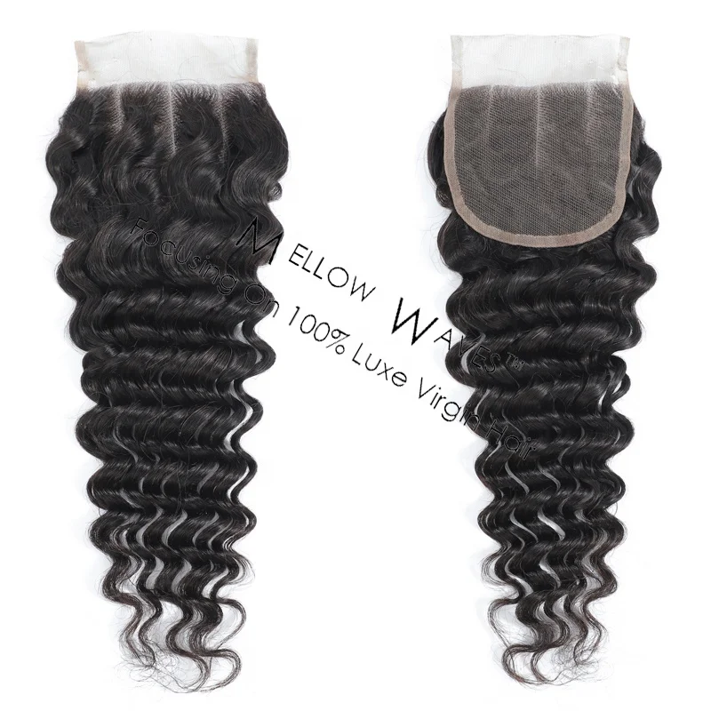 

Mellow Waves 4*4 closure raw unprocessed brazilian human virgin hair deep wave 4x4 lace closure for black women