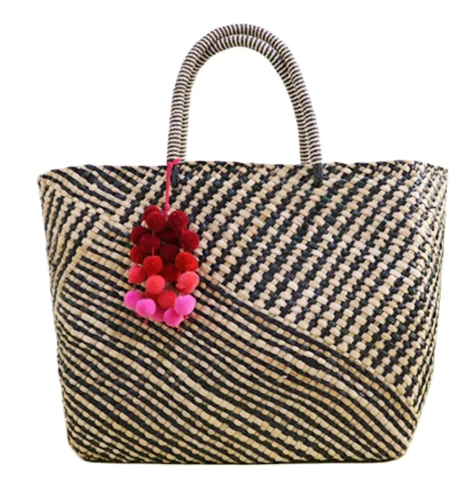 

New Summer Women Canvas style striped Vintage Shoulder Beach straw Bag