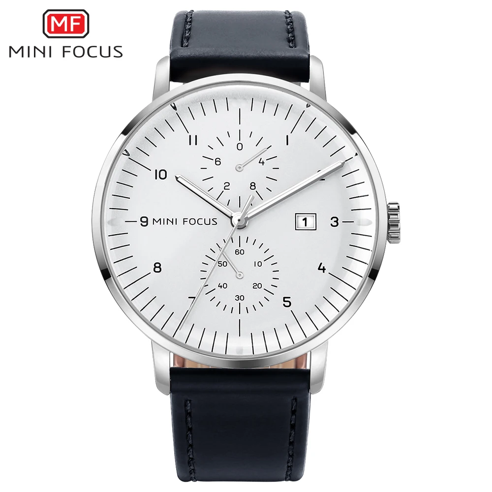 

MINI FOCUS MF0052G Man Quartz Wrist Watch 2019 Leather Band Watch Day Date Watches Men Low MOQ, 3 colors