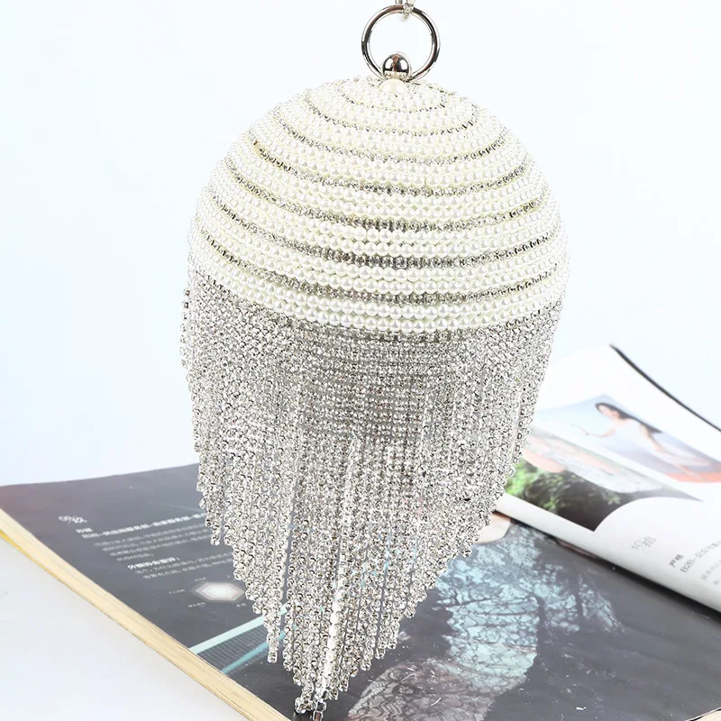 

Hot selling spherical pearl rhinestone dinner bag handmade dress clutch, Accept customized )