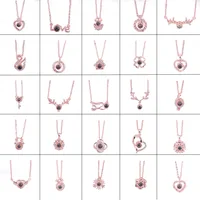 

CLARMER In Stock One Dollar Women Alloy Projective Necklace Valentine's Day Heart Rose Gold 100 Languages I Love You Necklace