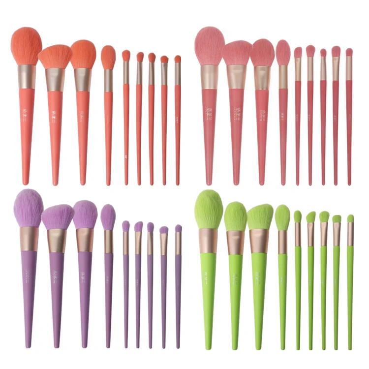 

9pcs private label makeup brush with bag pink makeup brush set Velvet like soft bristles candy color selection support customer, Pink, purple,red,pink