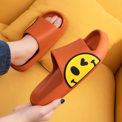 

2021 Summer New Cute Cartoon Half Smiley Face Sandals And Slippers Home Soft Bottom Cover Toe Sandals