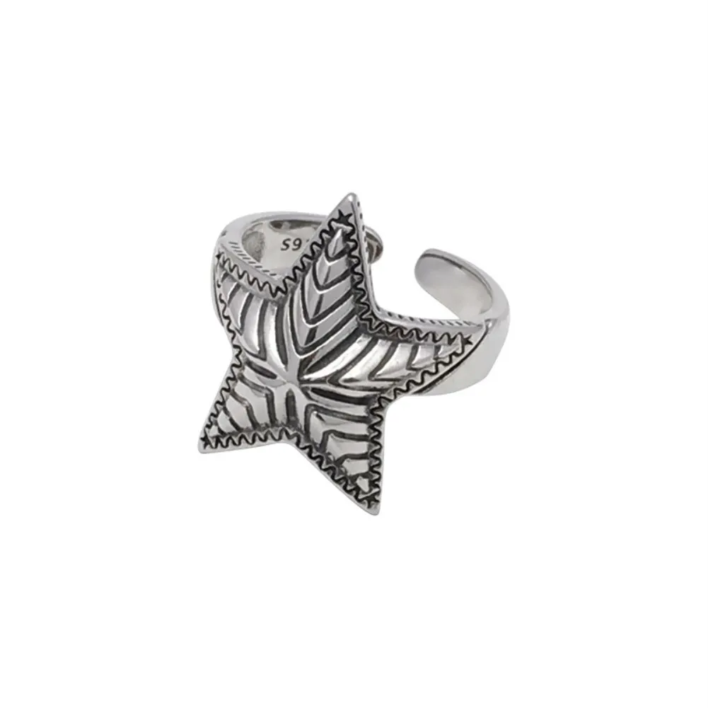 

Simple Genuine Jewelry Women Adjustable Star Rings 925 Sterling Silver
