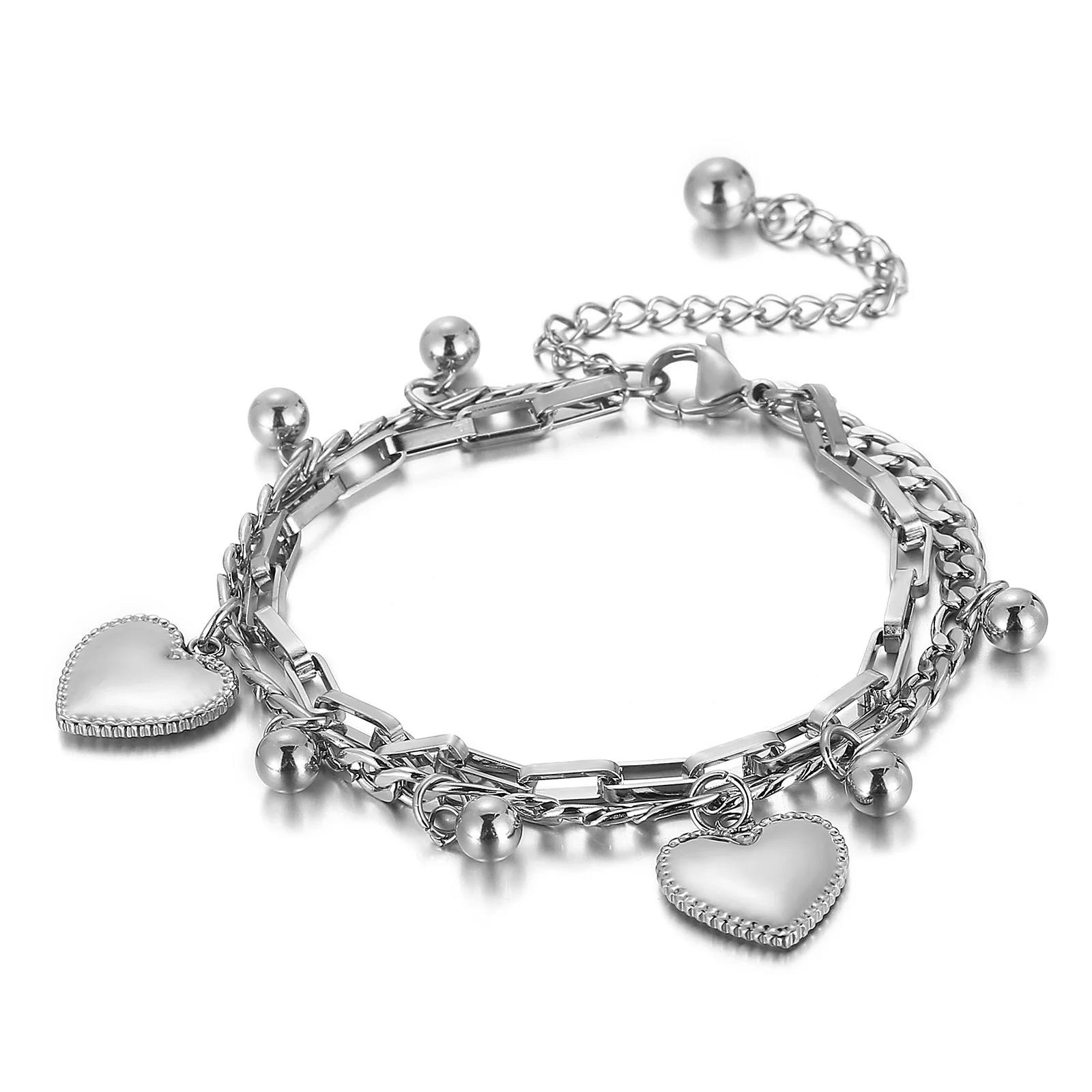 

Classical Heart Accessories Two Chains Bracelets Jewelry Gold-plating Stainless Steel Bracelet For Women, Steel/gold