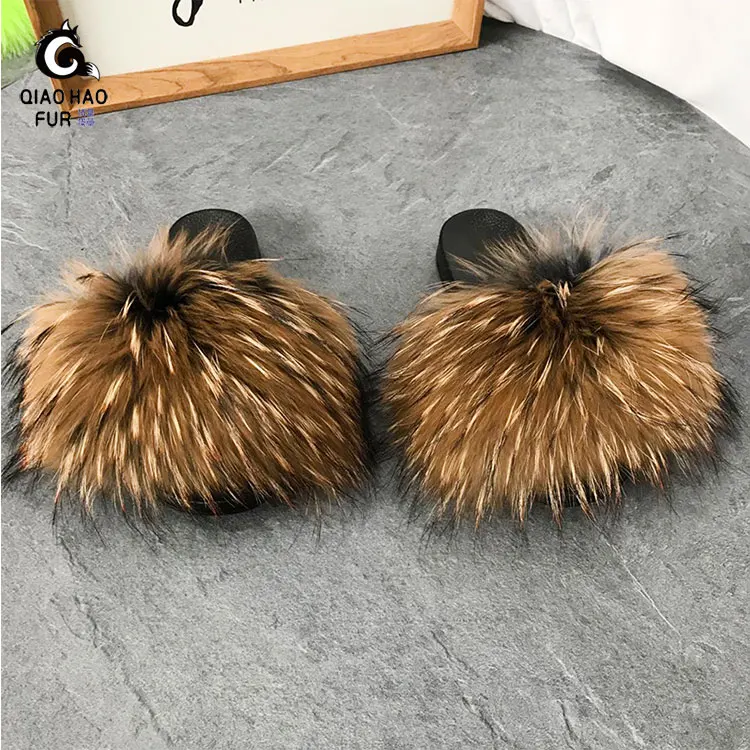 

customize a variety of colors direct deal Raccoon hair and fox hair assortment of fur slippers raccoon fur slippers fur slides